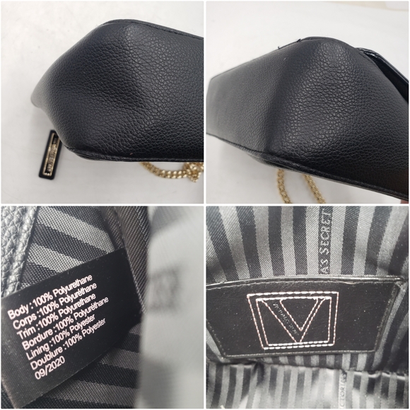 Victoria's Secret Chain Strap Shoulder Bag Gold Studded Black Faux Leather Flap - Picture 10 of 14